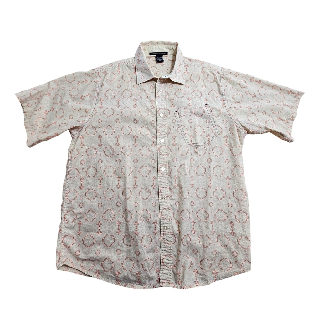 Marithe Francois Girbaud Button Down XXL Cream Orange Geometric Print Shirt